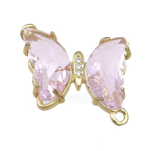 lt.pink Crystal Glass Butterfly Connector, gold plated
