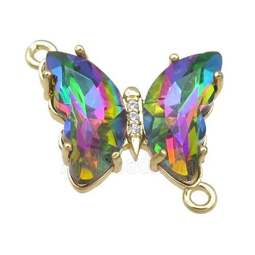 rainbow Crystal Glass Butterfly Connector, gold plated