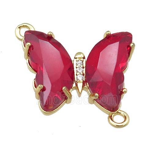 red Crystal Glass Butterfly Connector, gold plated