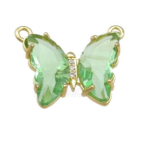 lt.green Crystal Glass Butterfly Pendant with 2loops, gold plated
