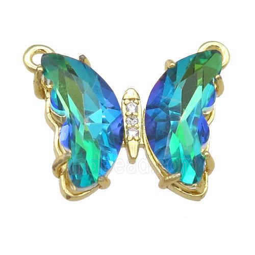 bluegreen Crystal Glass Butterfly Pendant with 2loops, gold plated