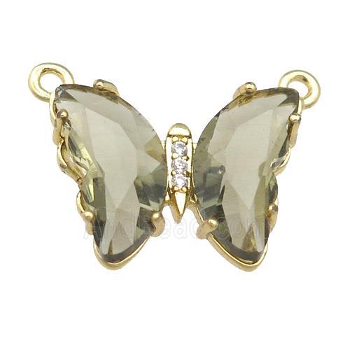 smoky Crystal Glass Butterfly Pendant with 2loops, gold plated