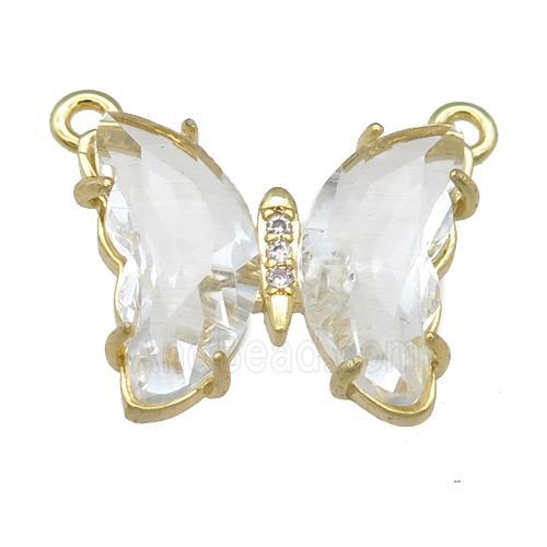 clear Crystal Glass Butterfly Pendant with 2loops, gold plated