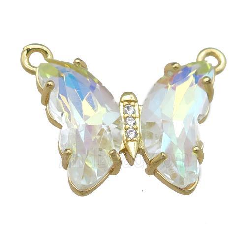 clear AB-color Crystal Glass Butterfly Pendant with 2loops, gold plated