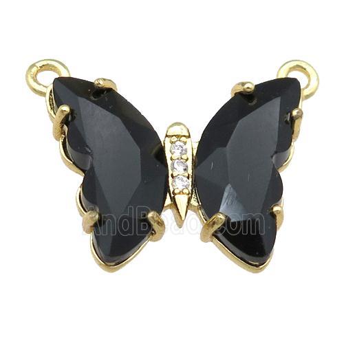 black Crystal Glass Butterfly Pendant with 2loops, gold plated