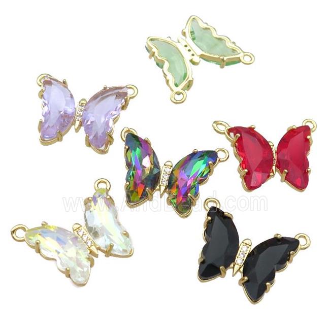 mixed Crystal Glass Butterfly Pendant pave zircon with 2loops, gold plated