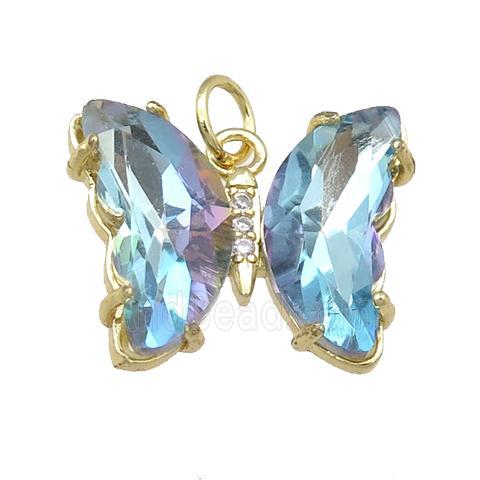 lt.blue Crystal Glass Butterfly Pendant, gold plated
