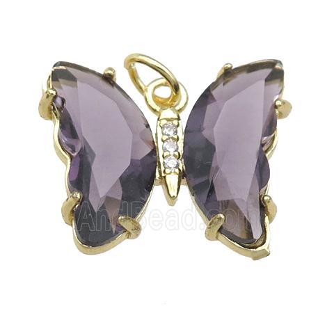 purple Crystal Glass Butterfly Pendant, gold plated