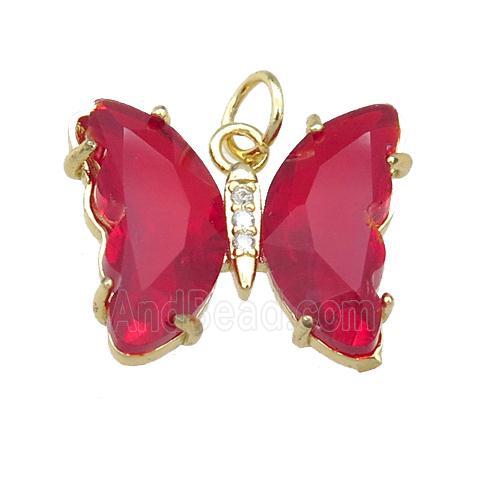 red Crystal Glass Butterfly Pendant, gold plated