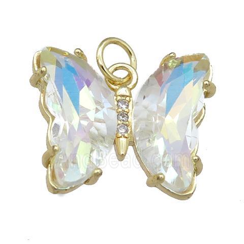 clear AB-color Crystal Glass Butterfly Pendant, gold plated