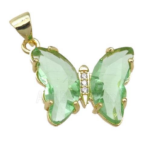 lt.green Crystal Glass Butterfly Pendant, gold plated
