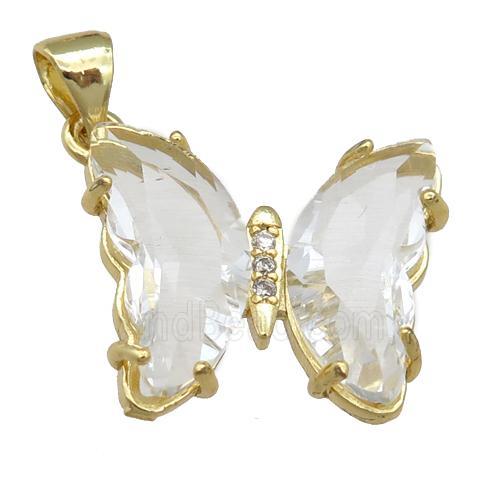 clear Crystal Glass Butterfly Pendant, gold plated