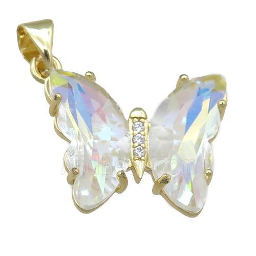 clear AB-color Crystal Glass Butterfly Pendant, gold plated