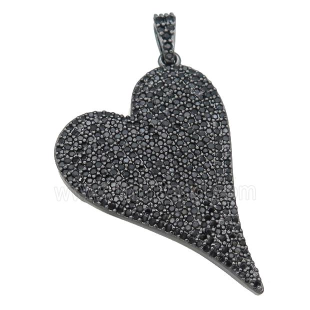 copper heart pendant pave zircon, black plated