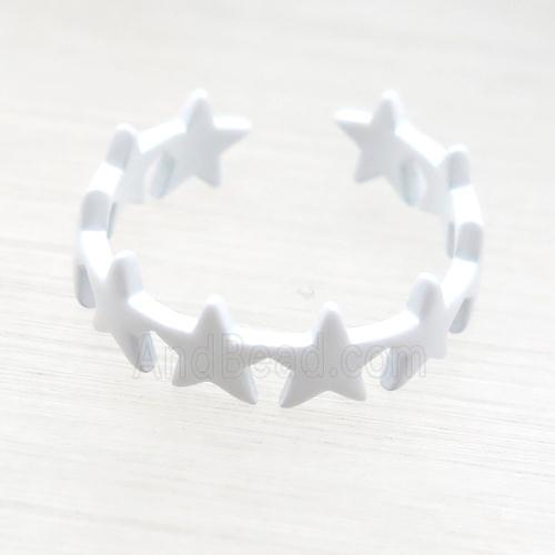 copper Rings with white fire lacquered, star, adjustable