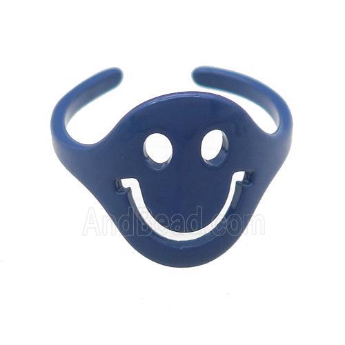 copper Rings with navyblue fire lacquered, emoji, adjustable