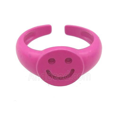 copper Rings with pink fire lacquered, emoji, adjustable