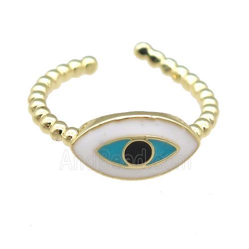 copper Rings with enamel eye, gold plated, adjustable