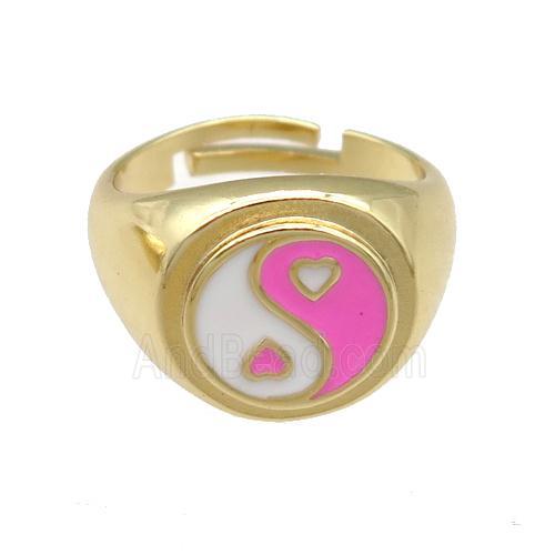copper Rings with enamel taichi, adjustable, gold plated