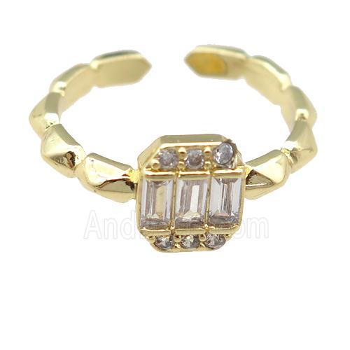 copper Rings pave zircon, gold plated, adjustable