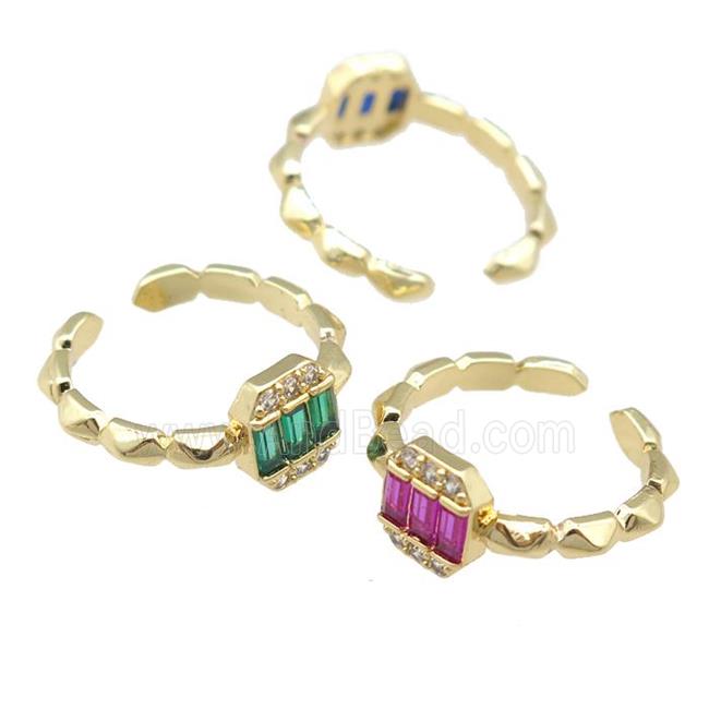 copper Rings pave zircon, gold plated, adjustable, mixed