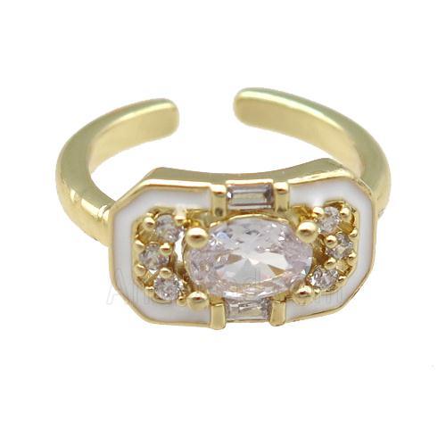 copper Rings pave zircon with white enamel, gold plated, adjustable