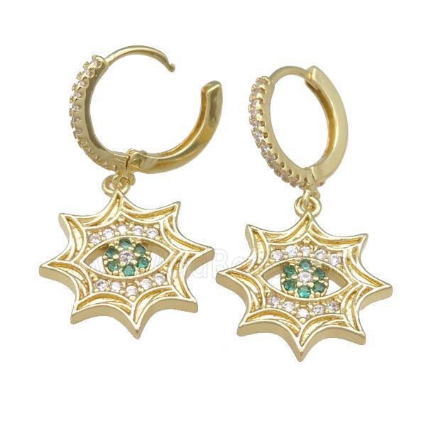 copper hoop Earring pave zircon, cobweb, gold plated