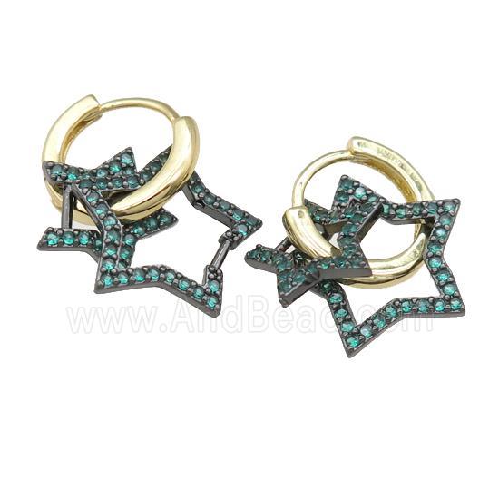 copper hoop Earring with star pave green zircon, gold plated