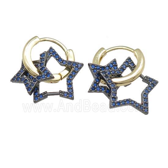 copper hoop Earring with star pave blue zircon, gold plated
