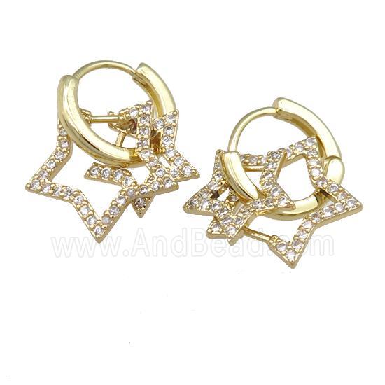 copper hoop Earring with star pave zircon, gold plated