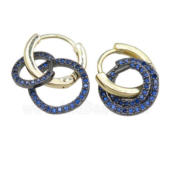 copper hoop Earring with circle pave blue zircon, gold plated