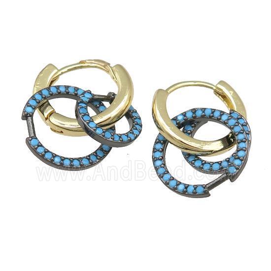 copper hoop Earring with circle pave turq zircon, gold plated