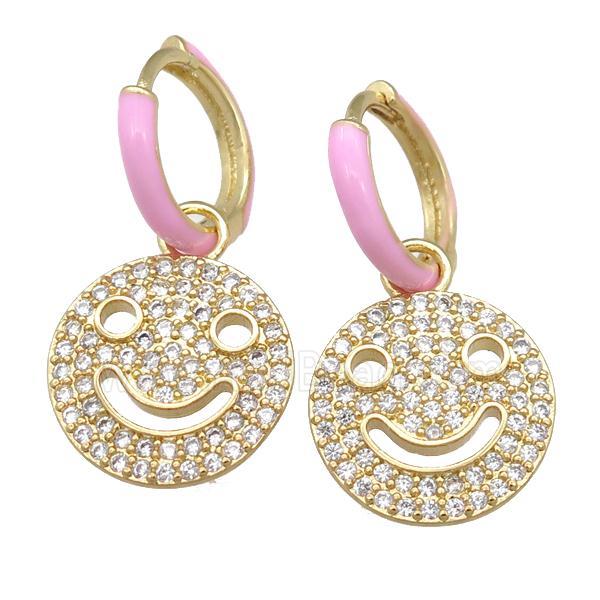 copper hoop Earring with Emoji pave zircon, gold plated