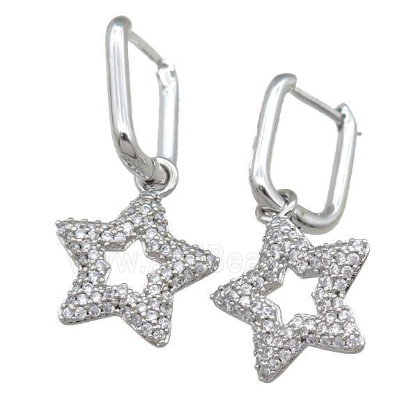 copper Latchback Earrring with star pave zircon, platinum plated