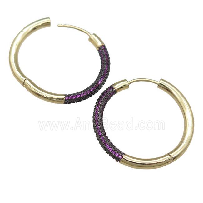 copper Hoop Earrings pave hotpink zircon, gold plated