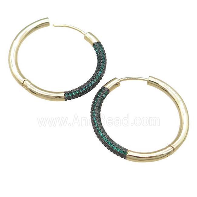 copper Hoop Earrings pave green zircon, gold plated