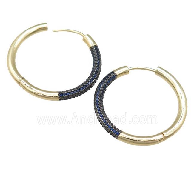 copper Hoop Earrings pave blue zircon, gold plated