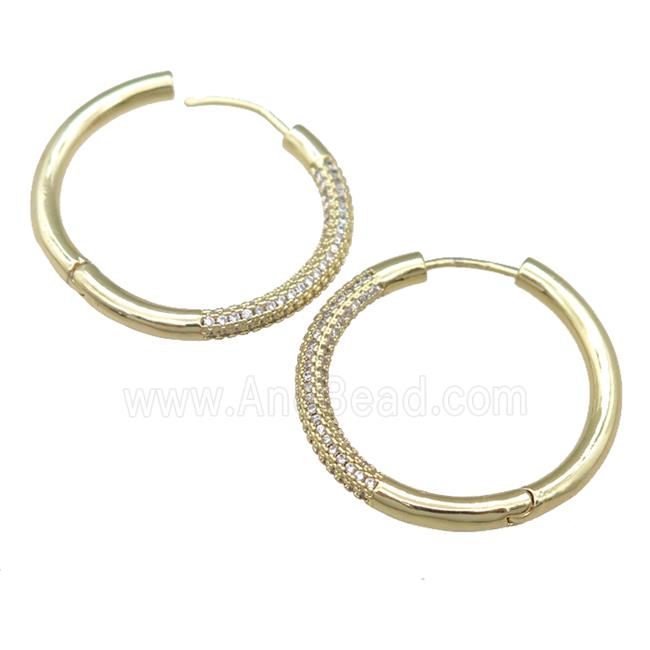 copper Hoop Earrings pave zircon, gold plated