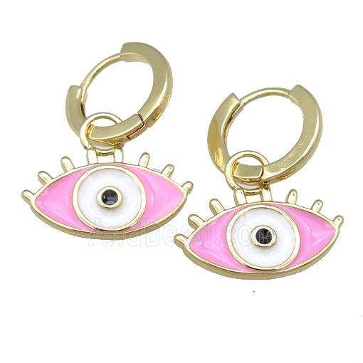 copper Hoop Earring with pink Enamel Eye, gold plated