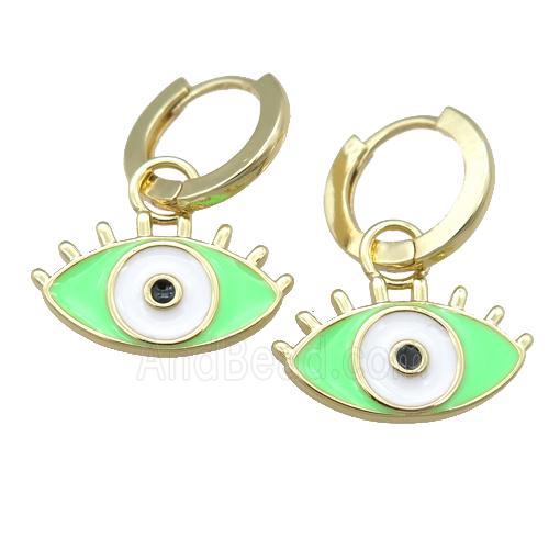 copper Hoop Earring with green Enamel Eye, gold plated