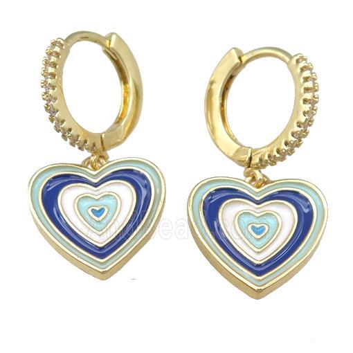 copper Hoop Earring with Enamel Heart, gold plated