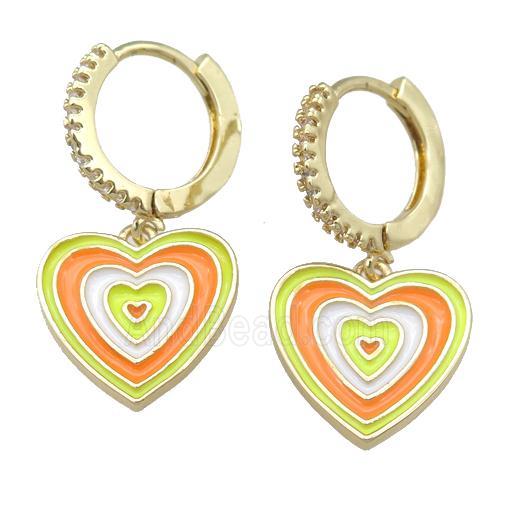 copper Hoop Earring with Enamel Heart, gold plated