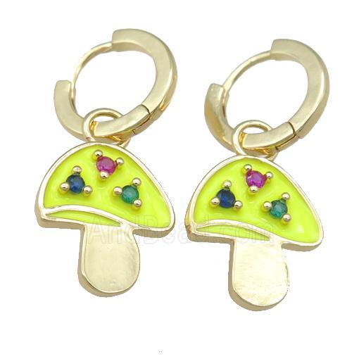 copper Hoop Earring with yellow Enamel Mushroom, gold plated