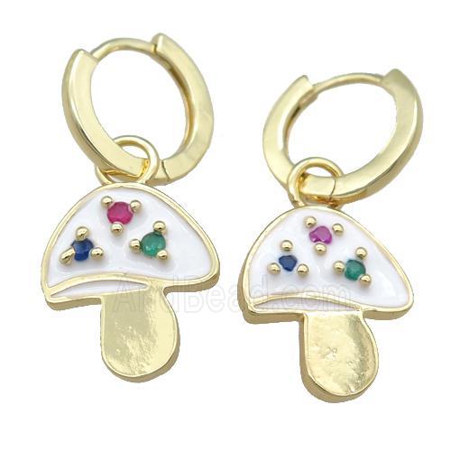 copper Hoop Earring with white Enamel Mushroom, gold plated