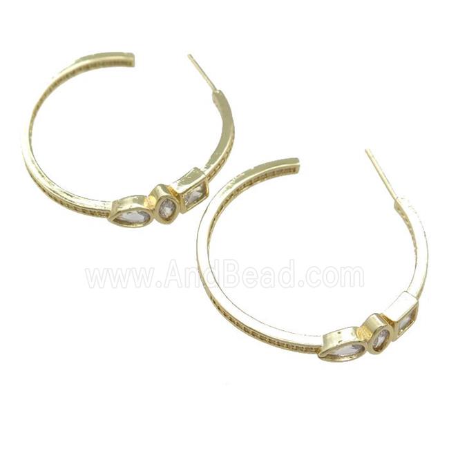 copper Stud Earring pave zircon, gold plated