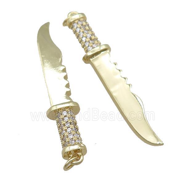 copper sword pendant pave zircon, gold plated