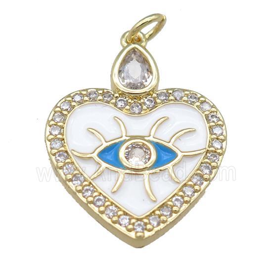 copper heart pendant with white enamel, eye, gold plated
