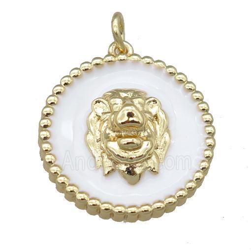 Copper Lion Pendant White Enamel Gold Plated