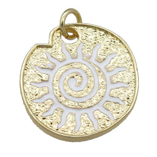 white Enamel Rebirth Symbols, copper pendant, gold plated