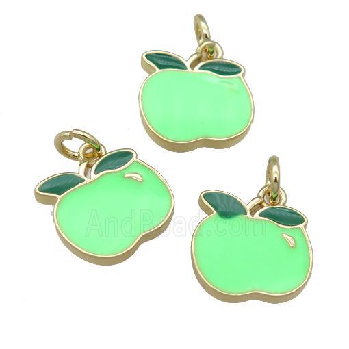 copper apple pendant with green enamel, gold plated